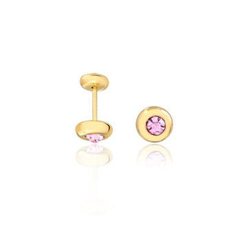 18K Gold Layered Oro Laminado Pink Cubic Zirconia Stud Plugs Kids Earrings 21.0024/7